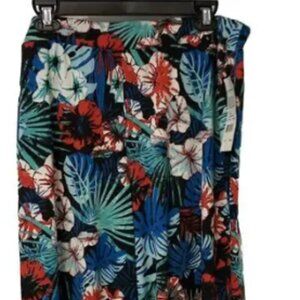 NY Collection Womens Plus Printed High Rise Gaucho Pants - White Multi Sz XL